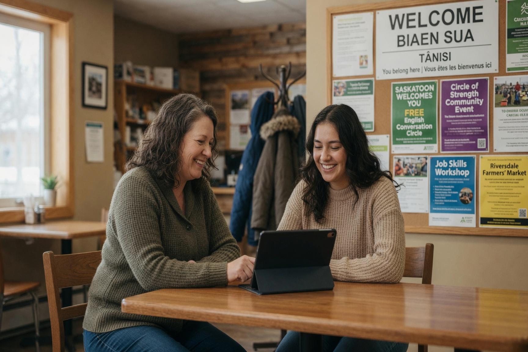 A staffer and a participant sharing a warm moment at a welcoming community centre