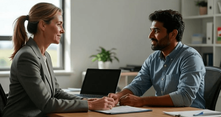 Employment consultant in a supportive conversation with a participant