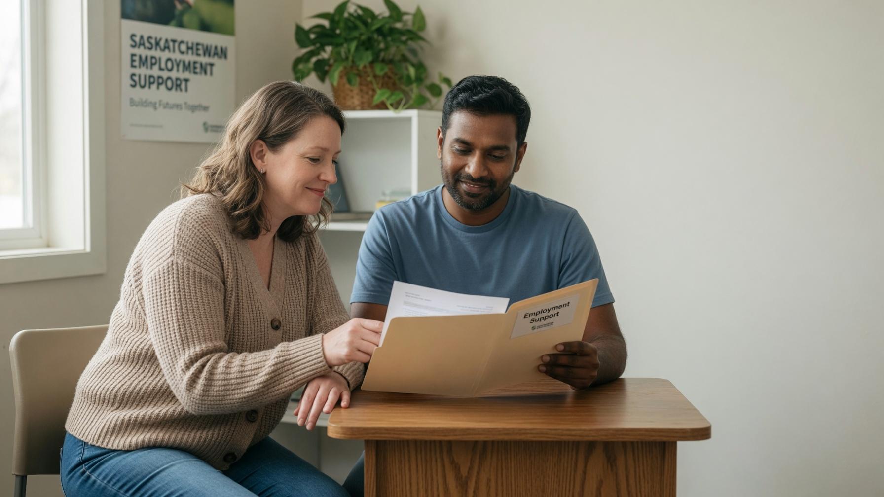 An employment consultant reviewing an Employment Support plan with a participant